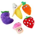thumbnail image 2 of 5-Pack Plush Squeaky Dog Toys – Fruits & Vegetables Set for Small Dogs & Puppies – Soft Chew Toys for Teething & Play – Includes Strawberry, Banana, Carrot, Eggplant & Mushroom, 2 of 8
