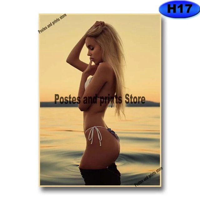 Póster de chica caliente para decoración moderna del hogar, Adhesivo de pared Retro de papel Kraft, carteles e impresiones para sala de estar, Bar, cafetería, pintura decorativa