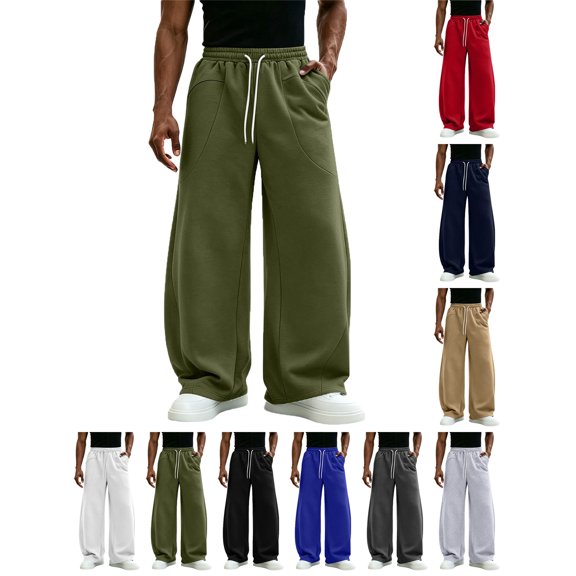 Sweatpants for Men Zeliretfy Men's Baggy Sweatpants Cotton Fleece Wide Leg Lounge Sweat Pants Drawstring Waist Jogging Pants with Pockets
