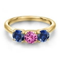 thumbnail image 3 of Gem Stone King 18K Yellow Gold Plated Silver Pink Created Sapphire and Blue Created Sapphire Engagement Ring for Women | 1.75 Cttw | Round 5MM | Gemstone September Birthstone | Size 5, 3 of 6