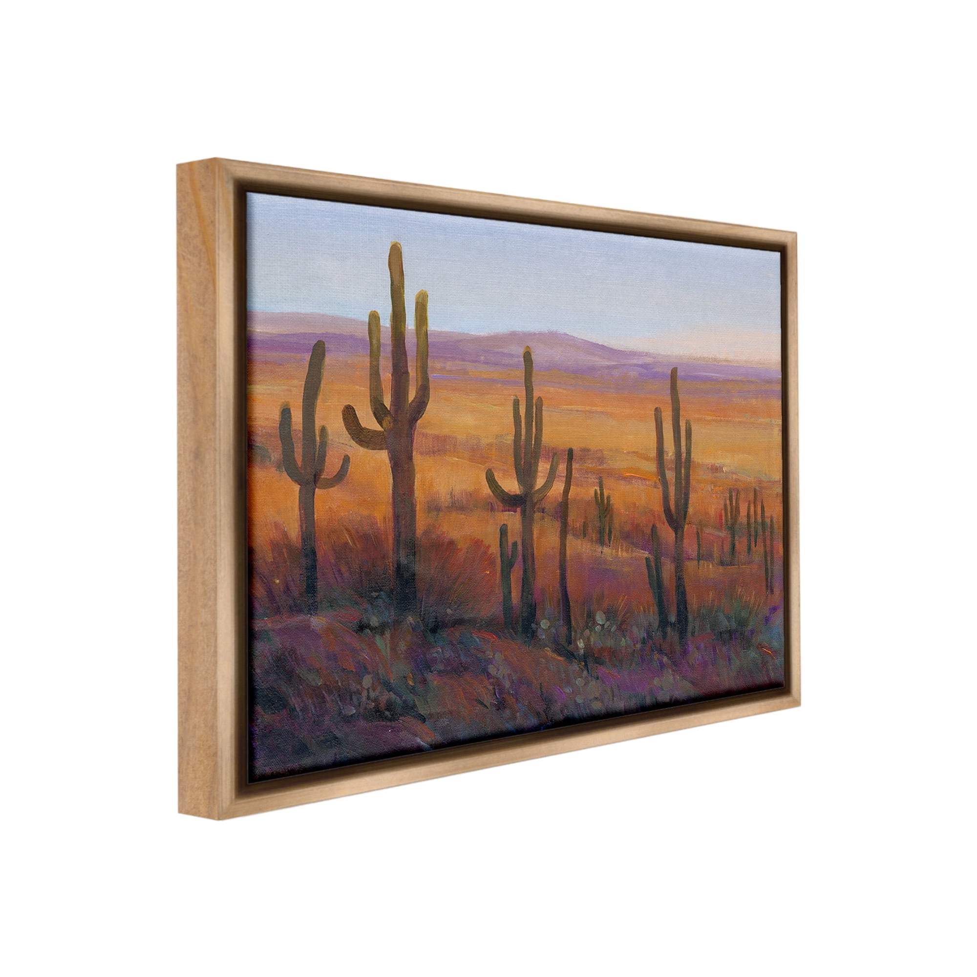Stupell Industries Desert Cactus Plants Landscape Painting Brown Floater Framed Canvas Art Print Wall Art, 31 x 25