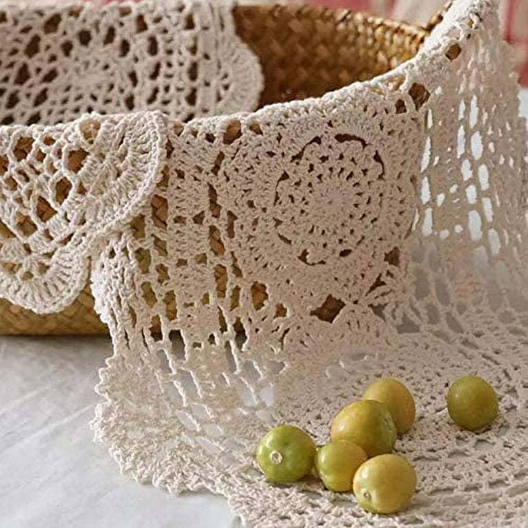 Phantomon 20 inch Lace Doilies Table Placemats Handmade Crochet Cloth Round Coasters Knitted Doilies for Tables Sofa Cover, 100% Cotton (Beige)