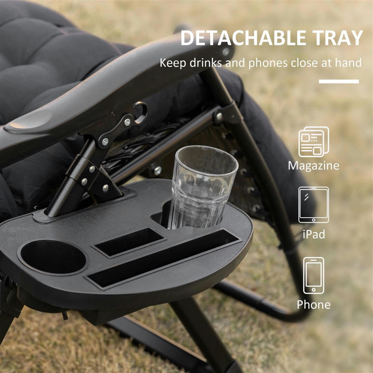 Demi Bonn Zero Gravity Recliner with Cup Holder, Durable Cushion Support, Comfortable Folding Chair for Relaxation, Perfect for Yard, Patio, Black