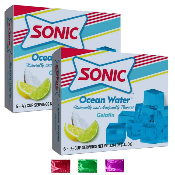 Sonic Ocean Water Gelatin Mix, Flavored Blue Gelatin Powder for Dessert Pudding Jello Mold Drinks Party Beach Pool Snacks 6 Packets/Box 3.94 oz Box w/ Bonus Snoep in Beperkte Oplage