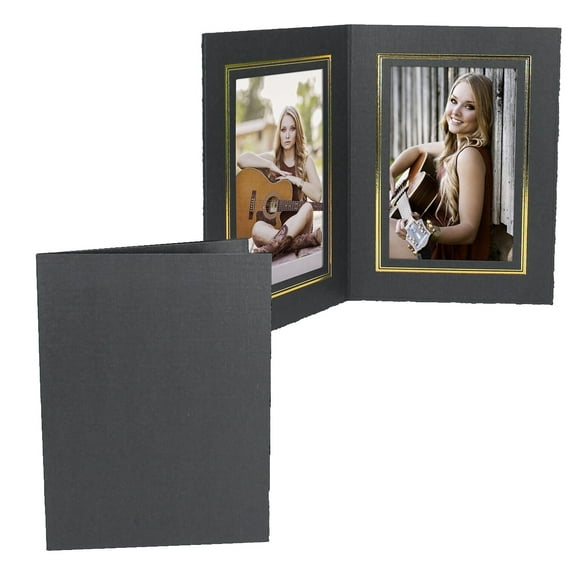 Double View Folder 4x6 Vertical Black w/Gold Foil Border (25 Pack)