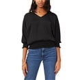 thumbnail image 1 of SAM AND JESS Womens Smocked Waist V Neck Peasant Blouse, black, M, 1 of 1