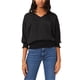 thumbnail image 1 of SAM AND JESS Womens Smocked Waist V Neck Peasant Blouse, black, XS, 1 of 1