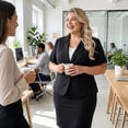 thumbnail image 3 of Agnes Orinda Women's Plus Size 2 Piece Short Sleeve Blazer with Pencil Skirt Office Business Suit Set with Button 1X Black, 3 of 8