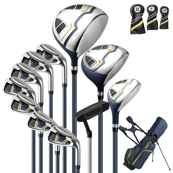Airfind Men's Complete Golf Set with 11 Pieces Including Driver and Fairway and Hybrid Plus Irons Putter and Stand Bag as a Full Golf Club Set for Men, Yellow