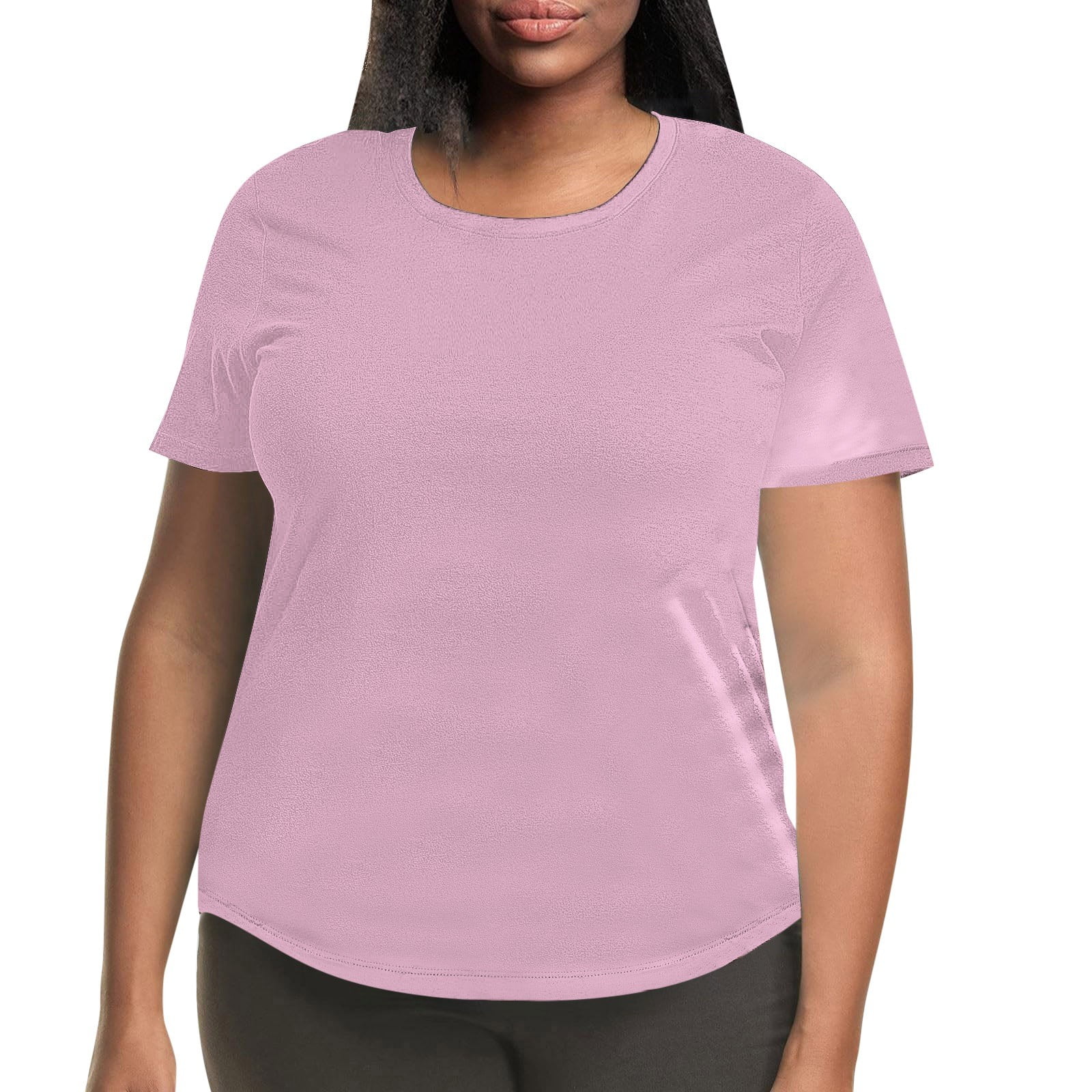 YFELWZ T-Shirt à Manches Courtes à Col Rond Uni pour Femme Grande Taille Rose TTG