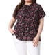 thumbnail image 1 of Blusas de verano casuales de mujer plus size con cuello atado y pliegues, estampado floral, 1X, negro y rojo, 1 of 5