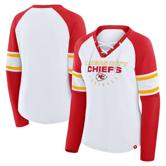 Women's Fanatics White/Red Kansas City Chiefs Redzone Blitz Package Raglan Lace-Up V-Neck Long Sleeve T-Shirt
