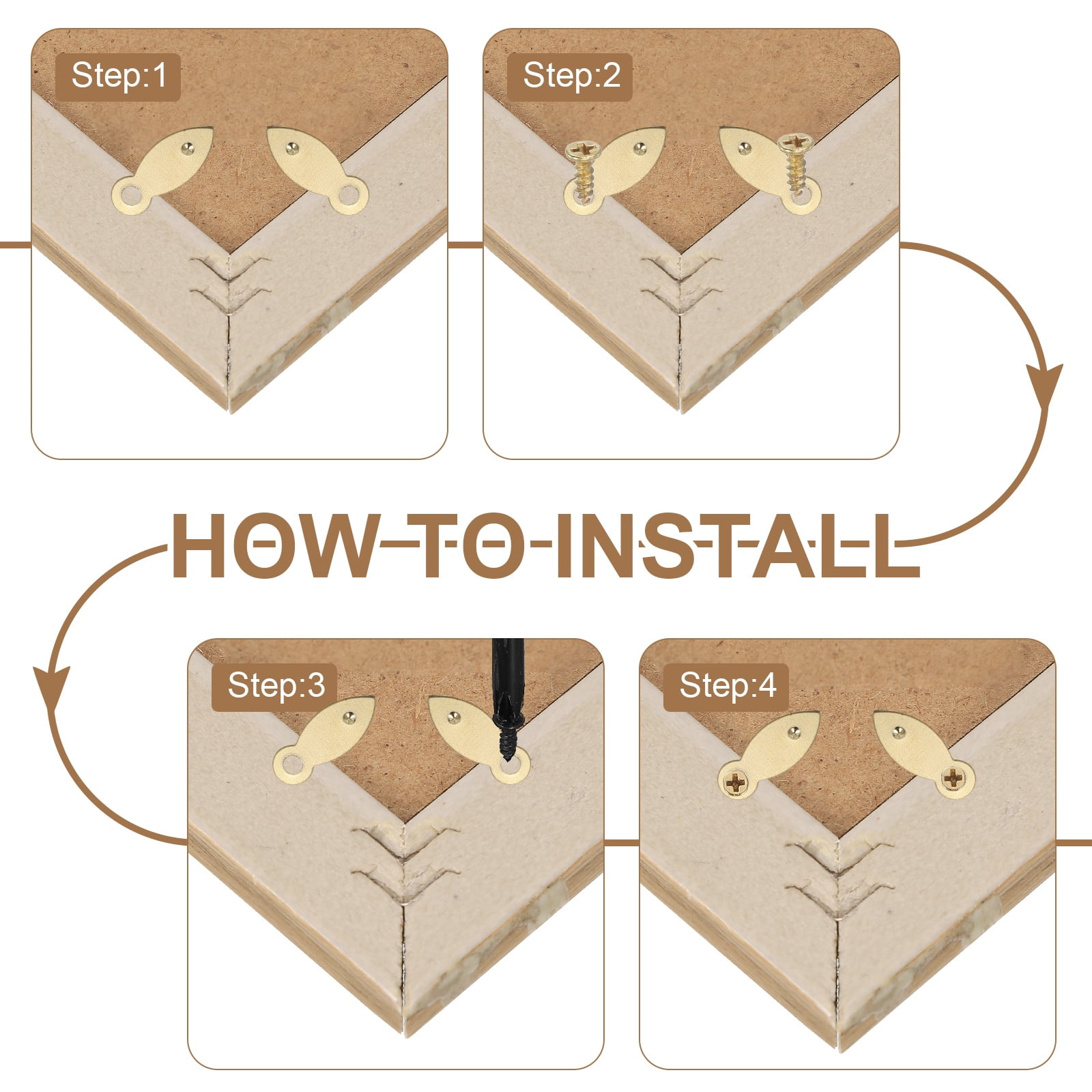 200pcs Picture Frame Backing Clips, 0.98" Photo Frame Turn Buttons Fasteners Hardware Corner Clip with 200pcs Screw for Hanging Pictures Craft Drawings, Melon-seed Shaped Gold