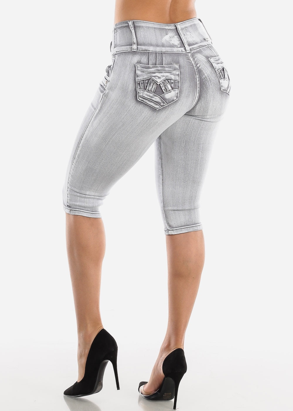 Womens Juniors High Waisted Grey Denim 