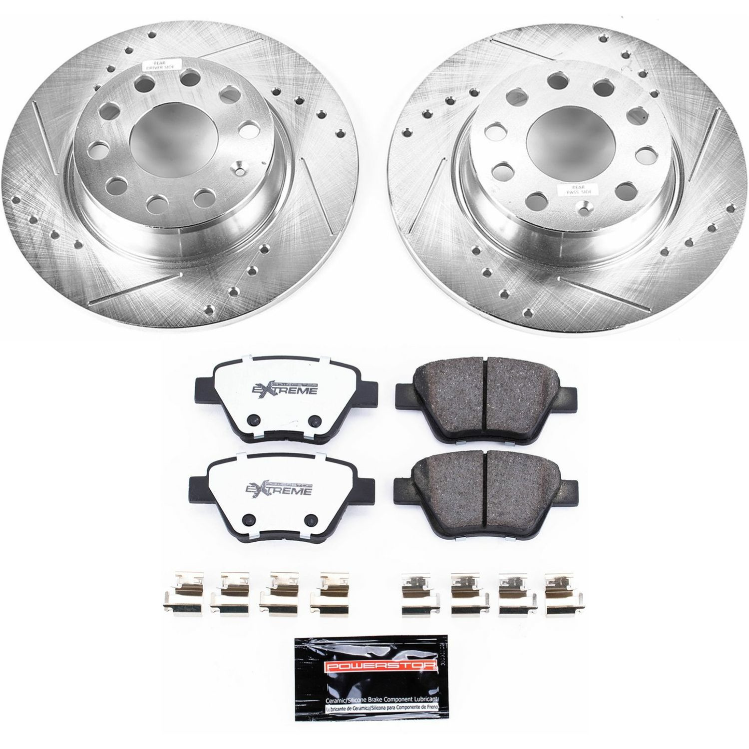 PowerStop Rear Z26 Street Warrior Carbon-Fiber Ceramic Brake Pad and Drilled and Slotted Rotor Kit Fits: AUDI VOLKSWAGEN Select Models K5667-26