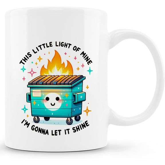 Dumpster Fire Mug, Funny Office Coffee Cup Ceramic, Sarcastic Gifts for Coworkers Women Men, This Little Light of Mine Dumpster Fire Humorous Ceramic Coffee Tea Mug 11 oz