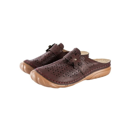 

Wazshop Ladies Clogs Beach Mules Summer Sandals Closed Toe Slip On Casual Shoes Womens Wedge Retro Wine Red US 11