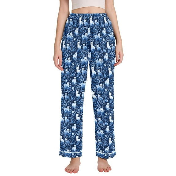 joogoo Women Fox in Blueberries Pajamas Pants Lounge Bottoms Pjs with Pockets M