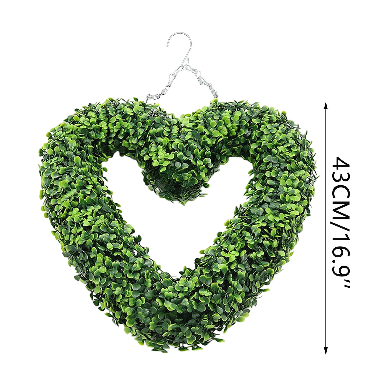 DAMAI 17in Valentine's Day Heart Wreath, Artificial Boxwood Greenery Wreath, Romantic Wedding Decoration,Valentine's Day Gift Door Wall Hanging Window Wedding Party Decoration