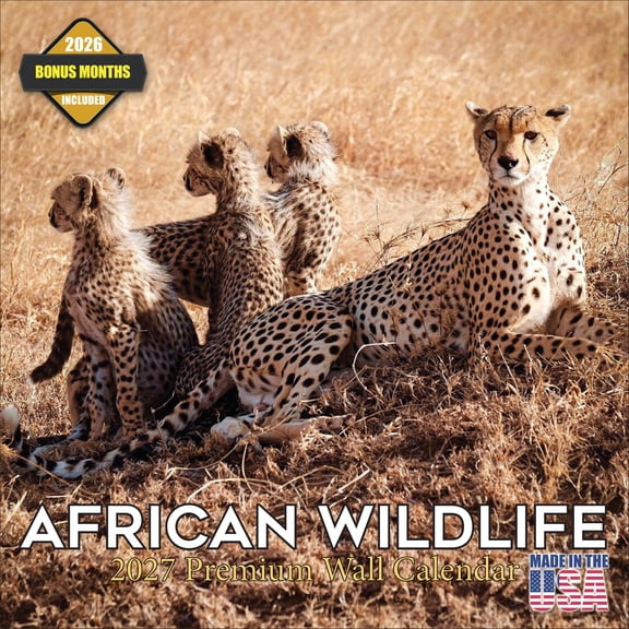 MegaCalendars 2026-2027 African Wildlife Wall Calendar, 12x12 Bonus Month Savannah Scenic Edition, Made in USA