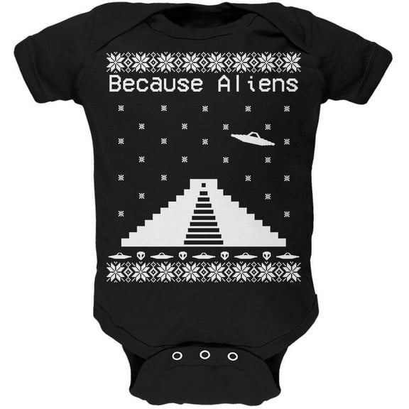 Because Aliens Pyramid Ugly XMAS Sweater Black Soft Baby One Piece - 12-18 months