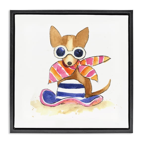Stupell Industries Coastal Sandy Dog on Beach Black Floating Frame Canvas Art, 18 x 18, by Geoff Allen