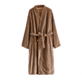 thumbnail image 4 of ManxiVoo Women's Long Thermal Robe for Winter Home Wear Soft Plush Fabric Striped Design Cozy Bathrobe for Indoor Lounge Comfort L Size Coffee, 4 of 4