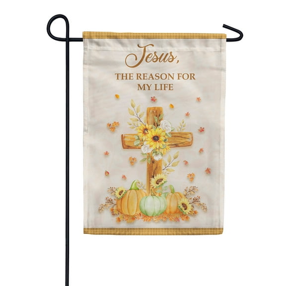 America Forever Jesus is the Reason Garden Flag 12.5 x 18 inch Autumn Harvest Pumpkins Sunflowers Fall Leaves Floral Thanksgiving Religious Bible Cross Yard Outdoor Double Sided Decoration
