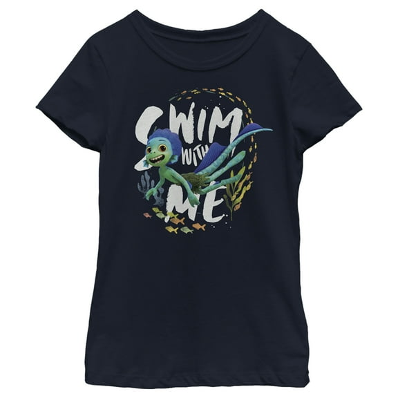 Girl's Luca Swim With Me Graphic Tee Navy Blue Large