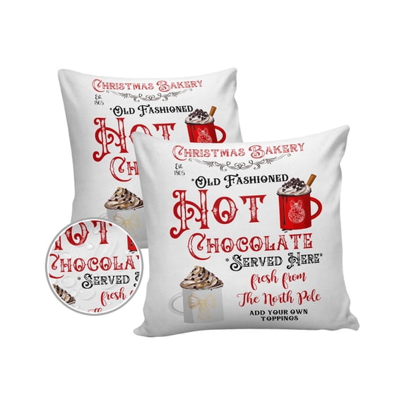 Pack of 2 Outdoor Pillow Covers, Christmas Hot Cocoa Waterproof Square Throw Pillowcase Cushion Decorative Pillow Covers for Couch Patio Tent, 18x18 in