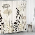 thumbnail image 2 of Beige Cream Floral Shower Curtain 72Wx72H Inch Taupe Brown Silhouette Wildflower Rustic Boho Plant Botanical Vintage Abstract with 12 Plastic Hooks Fabric Waterproof Toilet Accessories Decor, 2 of 5