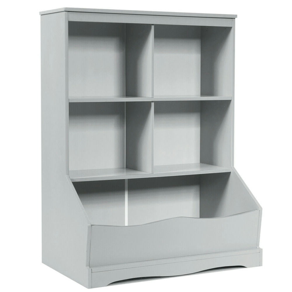 Topcobe 3-Tier Children's Multi-Functional Bookcase Toy Storage Bin Floor Cabinet, Kids Toy Storage Organizer-Gray