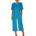 thumbnail image 6 of SDNall Pajama Sets for Women 2 Piece Solid Color Round Neck Short Sleeve Sleepshirt and Pants Sets Loungewear Pajamas with Pockets (Dark Blue, Sizes S-XXL), 6 of 9