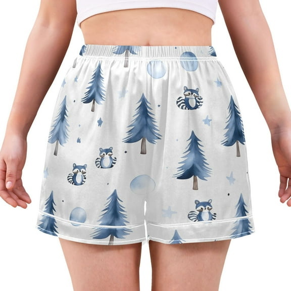 Women's Satin Pajama Shorts Winter with Pockets, Elastic Waist Sleep Lounge Shorts