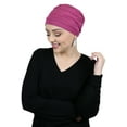 thumbnail image 2 of Bamboo 3 Seam Turban Cancer Headwear For Women Chemo Hats Sleep Cap Beanie Head Coverings (FUCHSIA), 2 of 2