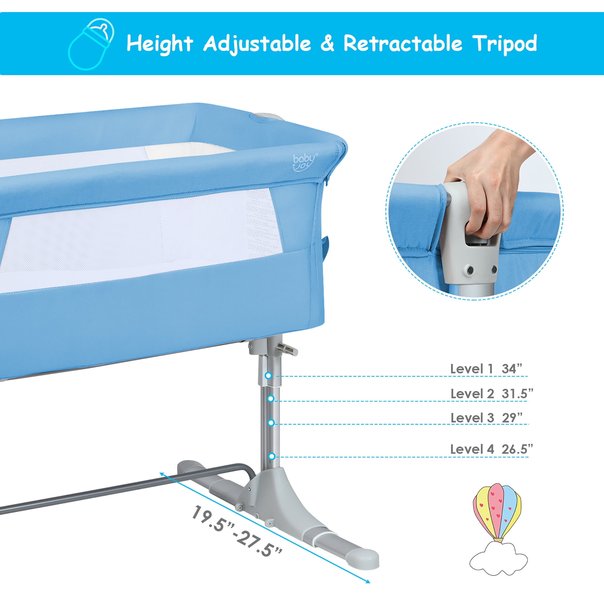 Costway Baby Playard Bassinet Bed Side Crib Infant Sleeper Breathable Mesh with Carrying Bag Blue