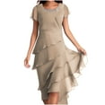 thumbnail image 2 of Women's Summer Dress Solid Color Patchwork Chiffon Short Sleeved Round Neck Dress, Khaki XL on Clearance, 2 of 6