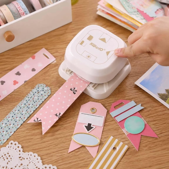 CCOCC 4 in 1 Tag Punch for Paper Crafts,Gift Tag Marker Punch,Paper Punches for Crafting,4 Shapes Card Making Scrapbooking Arts Multi-Function Gift Tag Punch Cutter