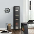thumbnail image 4 of Kings Brand Furniture Romero Tall Curio Storage Cabinet with Doors - 5 Storage Shelving & 1 Glass Door Display & Corner Bookshelf Perfect for Living Room, Kitchen, Bedroom & Office (Black), 4 of 5