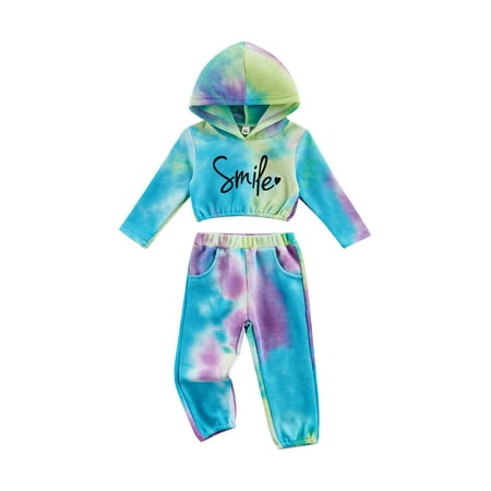 

Kiapeise Toddler Baby Hooded Outfits Boy Girl Tie Dye Long Sleeve Hoodie Tops +Long Pants 2Pcs Tracksuit