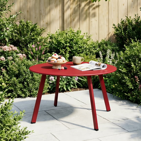 EVERITE 27.5" Outdoor Round Steel Coffee End Table,Modern Metal Large Side Table For patios, decks, or garden, Red