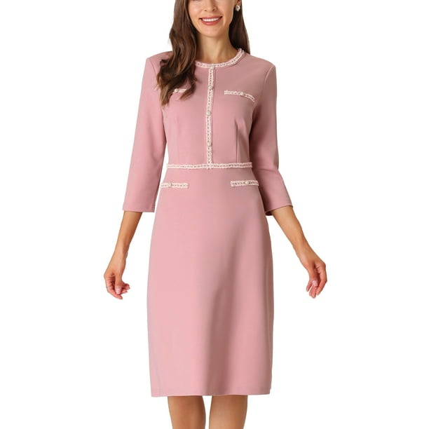 Vestido A-Line de la Edición INSPIRE CHIC para Mujeres, Color Contrastante, Vestido Tweed para el Trabajo, Talla XL, Rosa