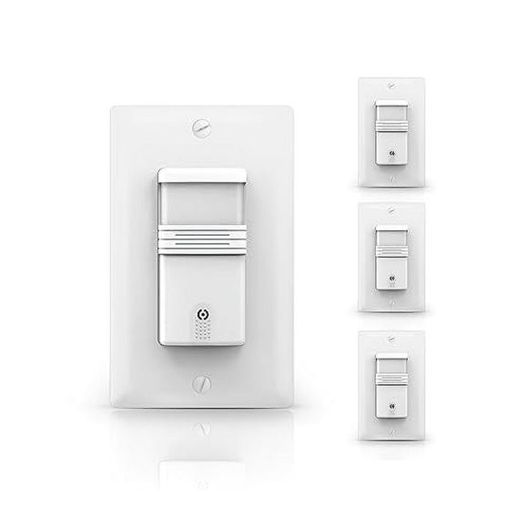 ECOELER 3Way Occupancy Motion Sensor Light Switch, Neutral Wire Required, PIR Infrared Motion Activated Wall Switch with Adjustable Timer & Sensitivity, Title 24, UL Certified, White, 4Pack