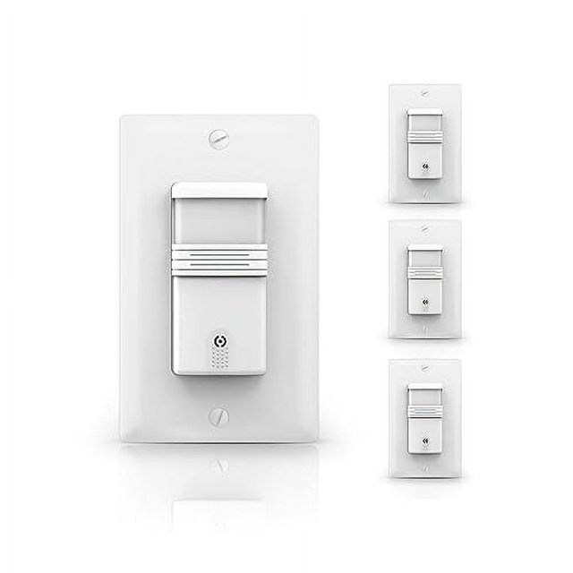ECOELER 3Way Occupancy Motion Sensor Light Switch, Neutral Wire Required, PIR Infrared Motion Activated Wall Switch with Adjustable Timer & Sensitivity, Title 24, UL Certified, White, 4Pack