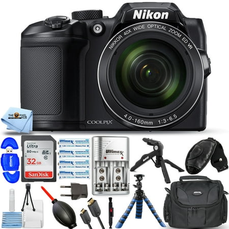 Nikon COOLPIX B500 Digital Camera (Black) 26506 - Pro Bundle with Sandisk Ultra 32GB SD, 4x AA Batteries, Tripod, Gadget Bag, HDMI Cable and More