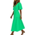 thumbnail image 7 of Erwazi Summer Dresses for Women Solid V Neck Puff Dress Waist Cinched Back Zipper Trendy Casual Style Daily Outdoor Activities Dresses, 7 of 7