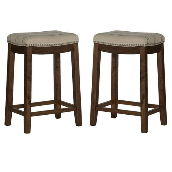 Home Square 2-Piece Furniture 26" Wood Counter Stool Set in Natural Brown