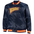 thumbnail image 2 of Men's Mitchell & Ness Navy Golden State Warriors Big & Tall Hardwood Classics Raglan Satin Full-Snap Jacket, 2 of 4