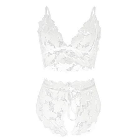 

Aayomet Sexy Lingerie Women Sexy Lace Hollow Open File Big Breast Three Point Two Piece Set White M