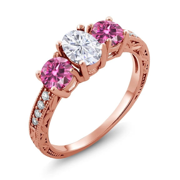 Gem Stone King 18K Rose Gold Plated Silver Pink Moissanite Ring Set with Moissanite (2.02 Cttw) (Size 6)